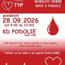 MOBILNÝ ODBER KRVI V PODOLÍ - 28.09.2026